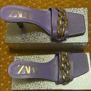 Zara Lavender Heels with Gold Chain Accent